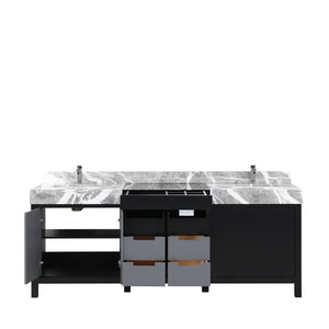 English Elm Black Double Bath Vanity 84" W X 22" D With Castle Grey Marble Top & Chrome Faucet - Modern Storage Solution B2731P261132