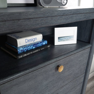 English Elm Chest of Drawers Blue finish – Spacious 4-Drawer Engineered Wood Cabinet with Open Shelf, Durable Design B356P367801