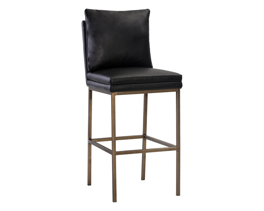 Sunpan PAIGE Barstool - Stylish Faux Leather Comfort with Antique Brass Legs for Modern Spaces and Dining Black 105942