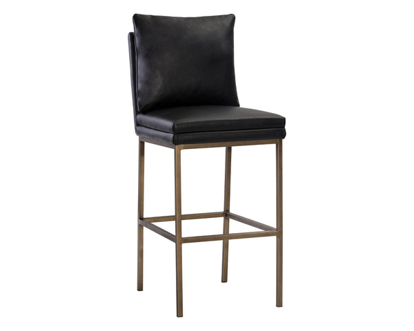 Sunpan PAIGE Barstool - Stylish Faux Leather Comfort with Antique Brass Legs for Modern Spaces and Dining Black 105942