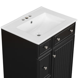English Elm 24-Inch Bathroom Vanity Cabinet with Ceramic Sink, Space-Saving Storage, Solid Wood Feet, Durable Finish Black WF532034AAB