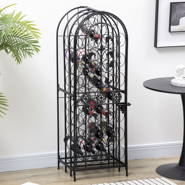 English Elm Homcom 45 Bottle Iron Wine Rack Cellar Cage Lockable Door Old World Bronze Finish W2225P217380