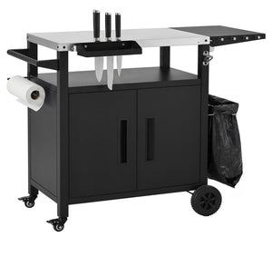 English Elm K&k Outdoor Bbq Station Stainless Steel Top Foldable Side Table Locking Wheels N707P379802B