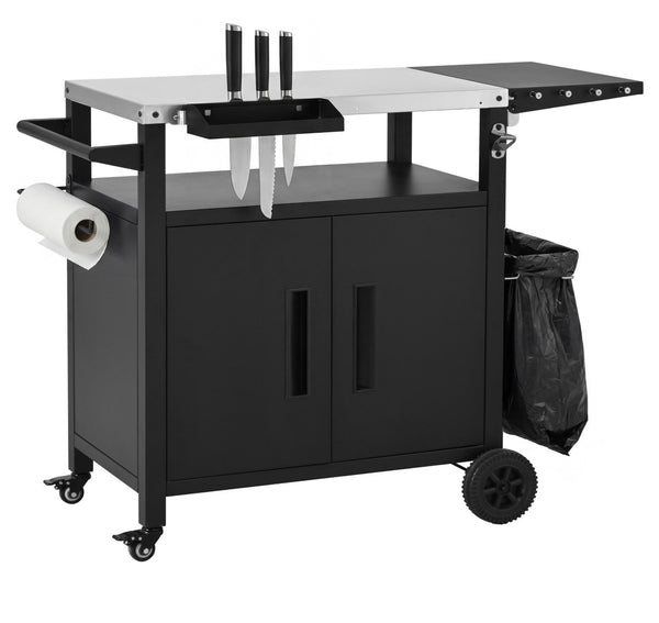 English Elm K&k Outdoor Bbq Station Stainless Steel Top Foldable Side Table Locking Wheels N707P379802B
