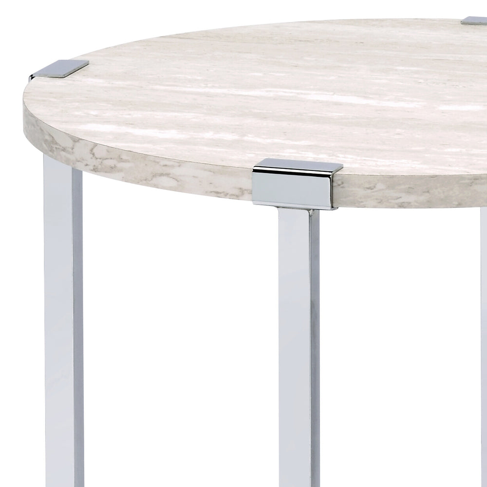 English Elm Brecon Modern Round End Table with Paper Veneer Wood Top and Metal X-Frame Support, 100lb Capacity Chrome,White Oak 31.25 L x 28 W x 4.75 H B2726P375339