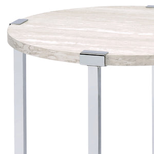 English Elm Brecon Modern Round End Table with Paper Veneer Wood Top and Metal X-Frame Support, 100lb Capacity Chrome,White Oak 31.25 L x 28 W x 4.75 H B2726P375339