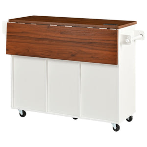 English Elm K&k Fluted Rolling Kitchen Island Faux Marble Top Power Outlet Drop Leaf Storage White N707S000019W