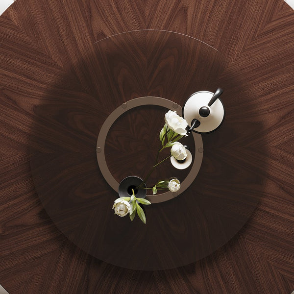 English Elm 59-inch Solid Oak Live Edge Round Dining Table Wabi-sabi Style Seats 8 with Glass Lazy Susan W2700S00135