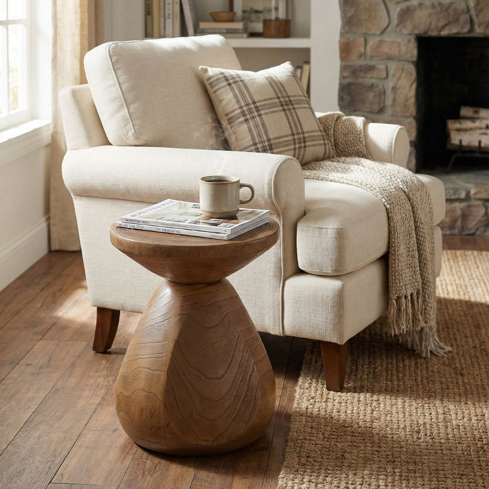 English Elm Patti Outdoor Mgo Side Table Sculptural Waterdrop Base with Wood Grain Texture N775P372422W