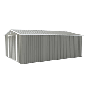 English Elm Campcraft Galvanized Steel Outdoor Storage Shed with Lockable Doors and Four Air Vents Light Gray W1598S00023