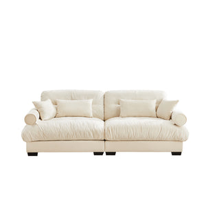 English Elm Large Velvet Two Seater Sofa with Bolster Armrests Plush Cushions for Living Room W714S00855
