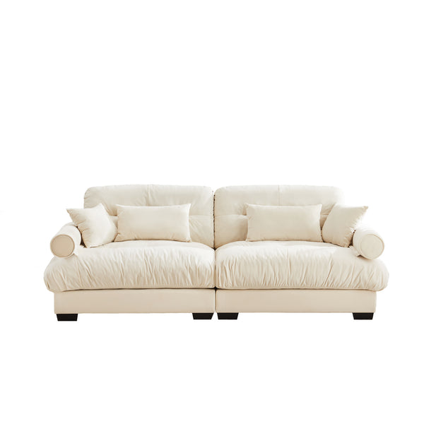 English Elm Large Velvet Two Seater Sofa with Bolster Armrests Plush Cushions for Living Room W714S00855