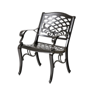 English Elm Phoenix Cast Aluminum Outdoor Dining Arm Chairs Ornate Lattice Scroll Garden Patio Set Bronze N776P381164B