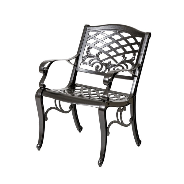 English Elm Phoenix Cast Aluminum Outdoor Dining Arm Chairs Ornate Lattice Scroll Garden Patio Set Bronze N776P381164B