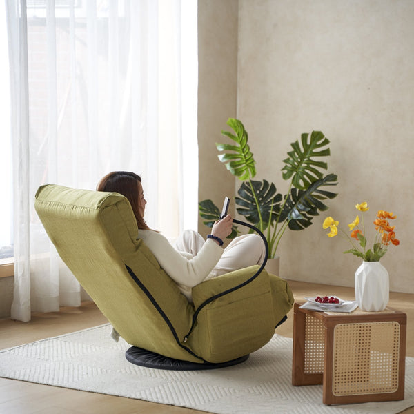 English Elm Adjustable green rotatable lounge chair with head/waist support, 360° swivel, spring seat, phone holder W244P172641