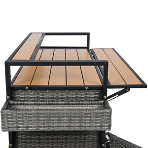 English Elm K&K Wicker Outdoor Grill Cart with Foldable Drop Leaf, Locking Wheels, Wine Rack & Ample Storage Grey N707P233747G