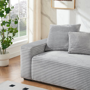 English Elm 104.72-inch 4-seat sofa with four washable throw pillows, corduroy comfort fabric, solid wood frame, 500lb capacity and modern living room style Gray W1658S00146