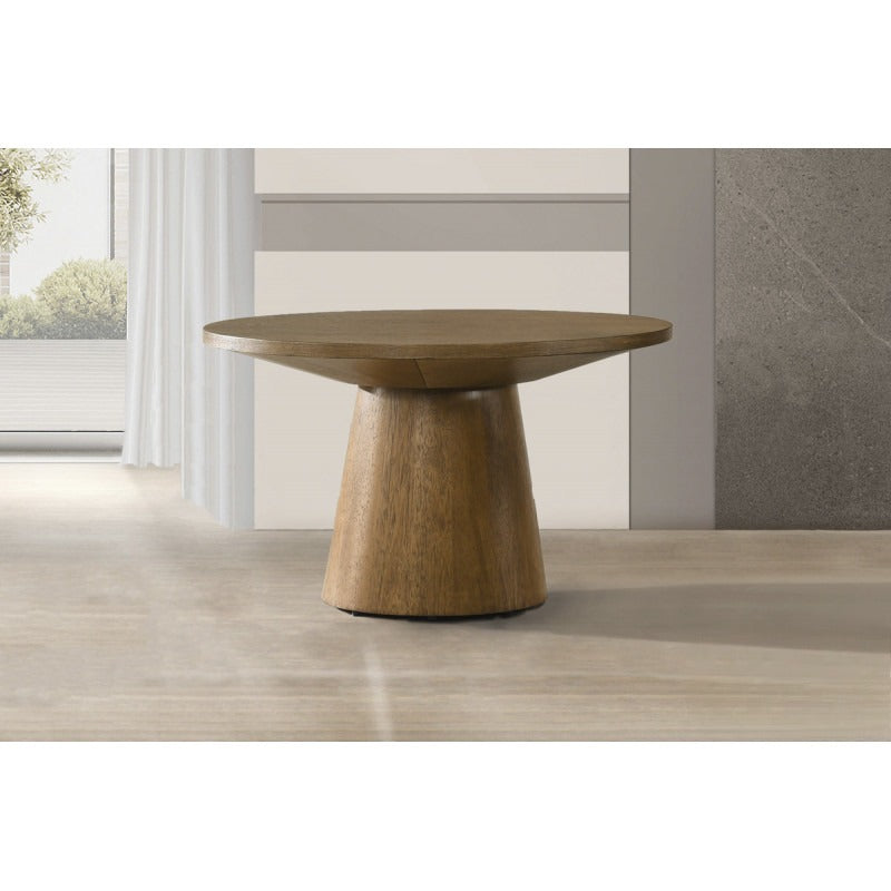 English Elm 29 Sculptural Round Wood Coffee Table with Pedestal Base, Beveled Top for Modern Minimalist Living Rooms Walnut 16.5 L x 16.5 W x 18 H B011S01870