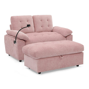 English Elm Leisure Chenille Two Seat Reclining Sofa with Usb Port Storage Ottoman Padded Armrests Pink W487S00519