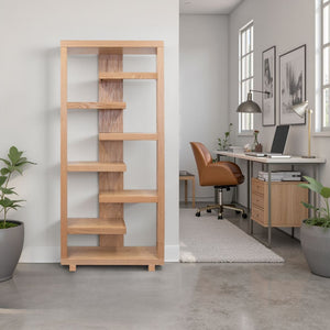 English Elm Laurel Canyon 80" Bookcase — Oak solids & veneers, six alternating shelves, rustic-modern display piece ready Natural B108P292285