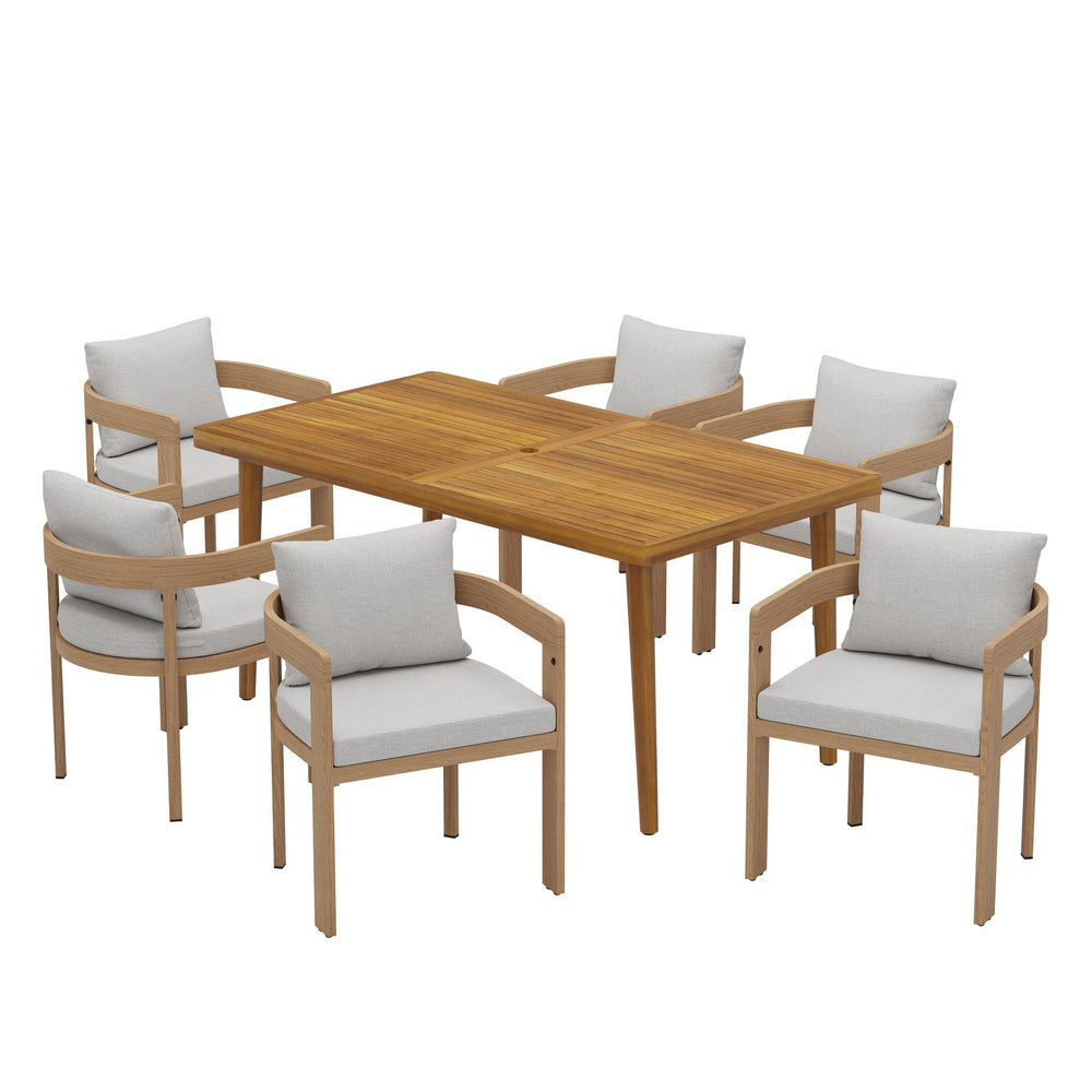 English Elm Christopher Knight Home® - Elko 7-Piece Outdoor Patio Dining Set With Teak-Finished Chairs & Acacia Wood Table For Gatherings ELKOJANI7PCDSETT