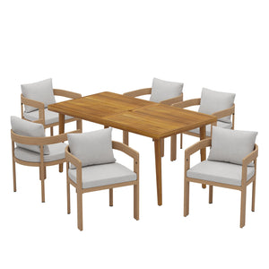 English Elm Christopher Knight Home® - Elko 7-Piece Outdoor Patio Dining Set With Teak-Finished Chairs & Acacia Wood Table For Gatherings ELKOJANI7PCDSETT