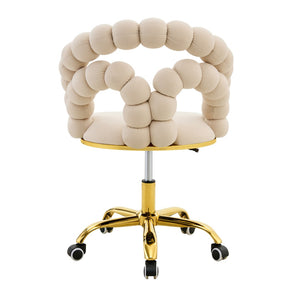 English Elm Set of Velvet Bubble Chair with Sculptural Linked Back and Rolling Caster Base for Office Beige,Gold W1512P491831