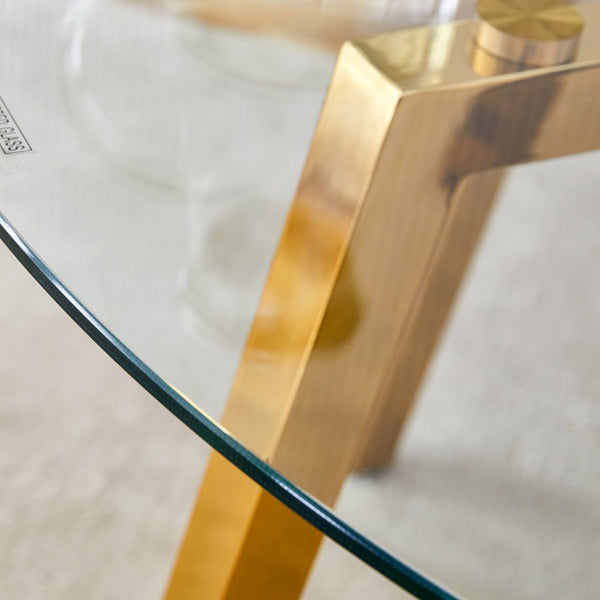 English Elm Table Modern 5-Piece Set: Round Clear Tempered Glass Table With Gold Legs & 4 White Pu Chairs W1151S03833-GIGA