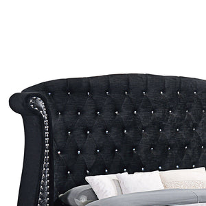 English Elm Tamsin Black Velvet & Crocodile Leatherette Eastern King Wingback Bed with Rhinestone Tufting B062S00705