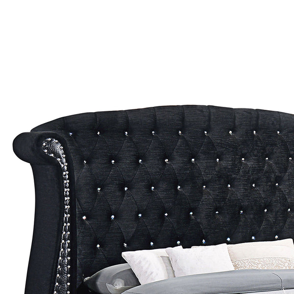 English Elm Tamsin Black Velvet & Crocodile Leatherette Eastern King Wingback Bed with Rhinestone Tufting B062S00705