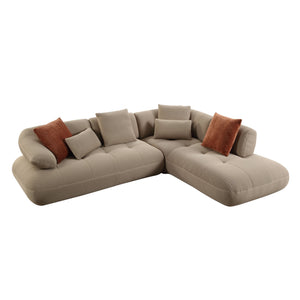 English Elm Carrick 3‑Piece Beige Sandwich Mesh Sectional Sofa with Ottoman — Chenille Accents, KD Legs, Foam Comfort B2726S00395