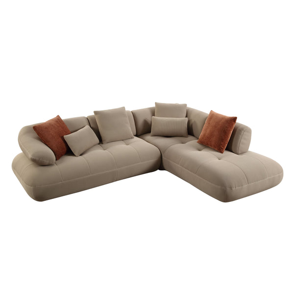 English Elm Carrick 3‑Piece Beige Sandwich Mesh Sectional Sofa with Ottoman — Chenille Accents, KD Legs, Foam Comfort B2726S00395