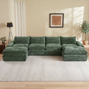 English Elm Modern Chenille Modular Sectional Sofa with Built-in Foot Pedals for Relaxed Living Green W3396S00071