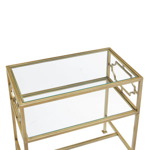 English Elm Grifton Two-Tier Rectangular Accent Table in Antique Gold Metal with Tempered Glass Shelves, 26.5" L B050P364437