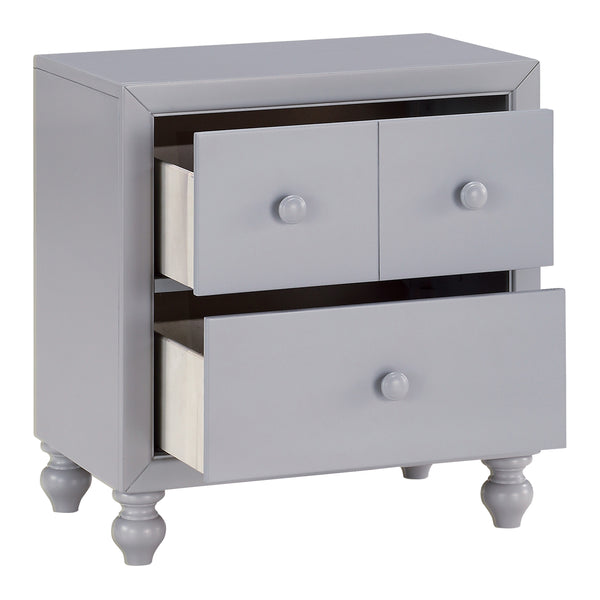 English Elm Transitional Gray Nightstand with Turned Feet & Wood Knobs, 2 Drawers Farmhouse Modern Bedroom B011P294629