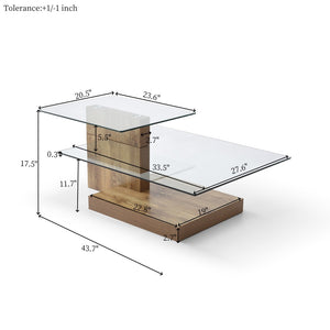 English Elm Glass Three Tier Z Shape Coffee Table Tempered Clear Modern Living Room Display Natural W1117P276607