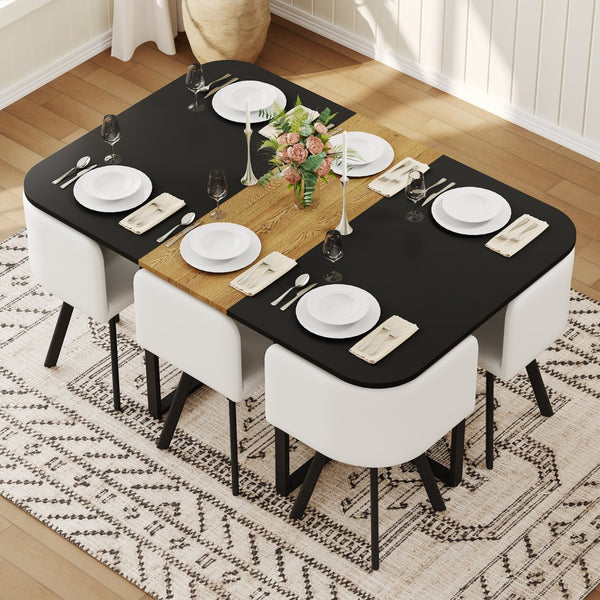 English Elm 7-piece Modern Dining Set Suede Upholstered Chairs Wood Grain Melamine Table W3875S00103