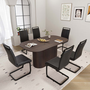 English Elm 63 Inch Mdf Dining Table and Six Pu Leather Chair Set for Modern Industrial Homes W2189S00890
