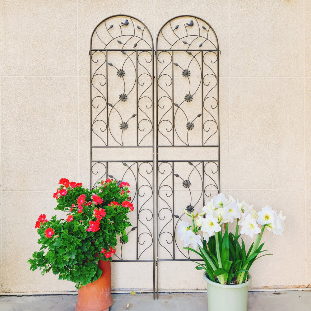 English Elm 2 Pack Powder Coated Steel Garden Trellis Tall Rustproof Climbing Plant Support Panels W1586P243847