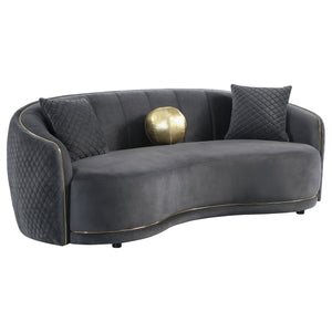 English Elm Lorraine Diamond Tufted Sofa and Loveseat Set with Gold Trim Mid Century Deco Style B062S01435