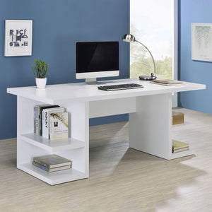 English Elm Hannah Contemporary White 4-Shelf Writing Desk with Open Side Storage, Spacious 70.75" Surface B062P351421
