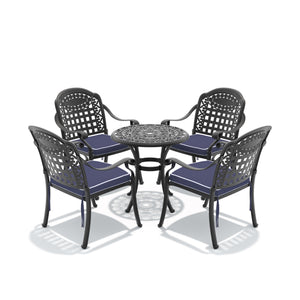 English Elm 5-piece Cast Aluminum Outdoor Dining Set Ornate Carved Frame Weatherproof Patio W1710S00677