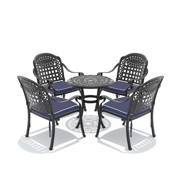English Elm 5-piece Cast Aluminum Outdoor Dining Set Ornate Carved Frame Weatherproof Patio W1710S00677