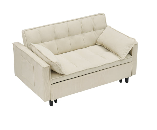 English Elm 54.30-inch Modern Two-Seat Sofa Bed with Pull-Out, Solid Wood Frame, Sponge Cushions, 500lb Capacity Beige W1658P179564
