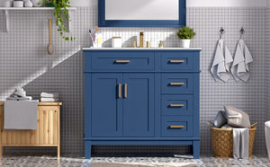 English Elm 36" Navy Bathroom Vanity Solid Wood Frame Ceramic Sink Gold Hardware Soft Close Blue N729P380151C