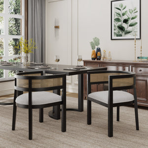 English Elm Christopher Knight Home® - DINING Chair Set of 2 with Rattan Round Back and Upholstered U‑Seat, Wood Frame, Contemporary Style Beige+Black N771P192287H