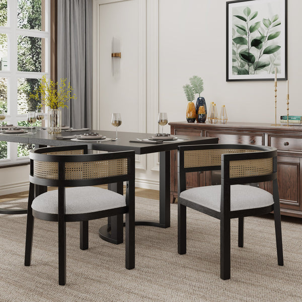 English Elm Christopher Knight Home® - DINING Chair Set of 2 with Rattan Round Back and Upholstered U‑Seat, Wood Frame, Contemporary Style Beige+Black N771P192287H