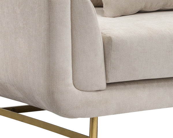 Sunpan Veera Sofa - Luxurious Mid-Century Modern Design with Channel Tufting and Antique Brass Feet Polo Club Muslin
