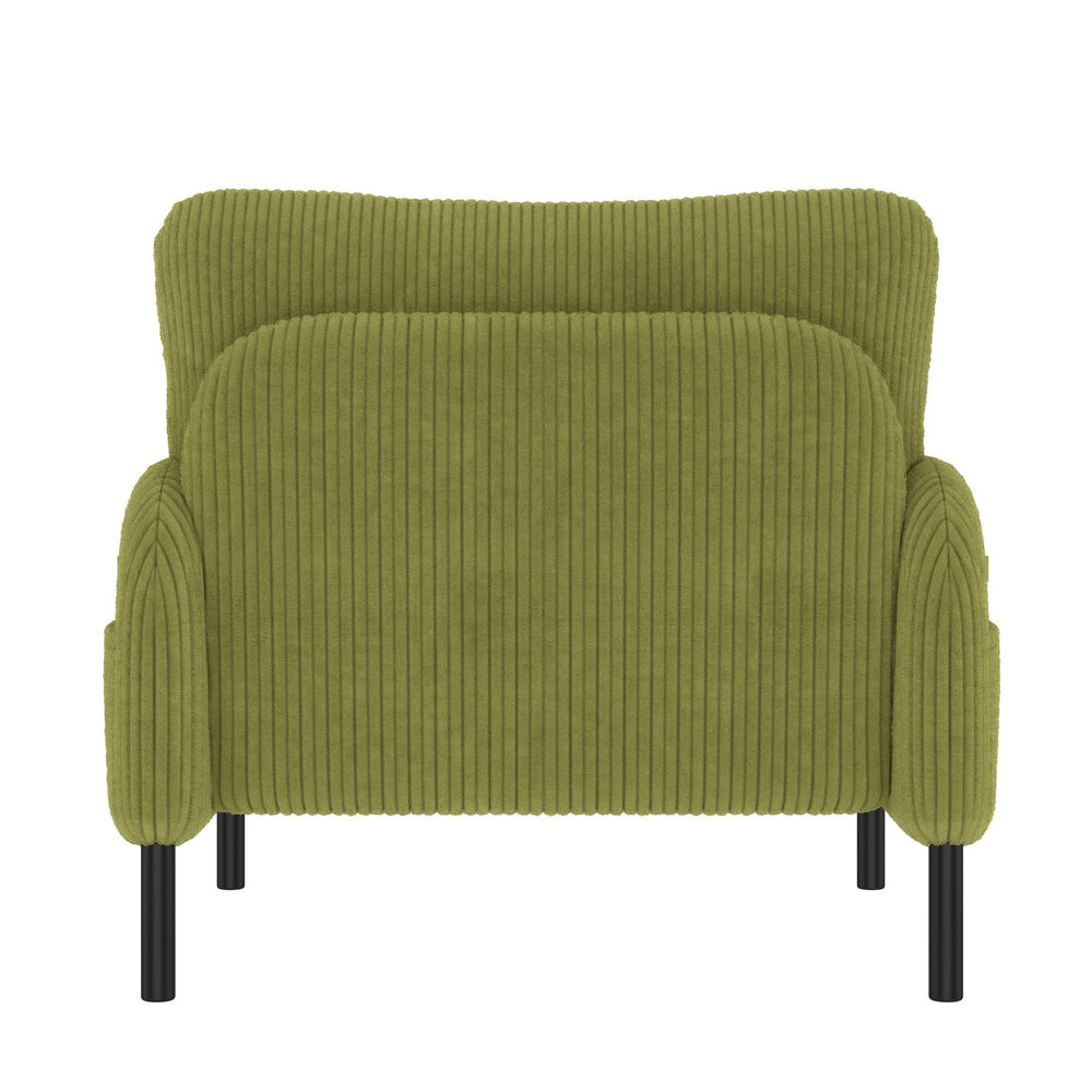 English Elm UNITED Corduroy Accent Chair with Ergonomic Curve, High-Density Foam Seat & Dual Side Pockets for Cozy Living Spaces Olive Green W1568P307261