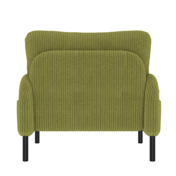 English Elm UNITED Corduroy Accent Chair with Ergonomic Curve, High-Density Foam Seat & Dual Side Pockets for Cozy Living Spaces Olive Green W1568P307261